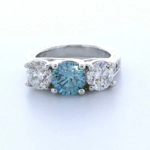 Anello Tre Pietre Classico 1,79ct Blu SI1 Tondo Diamanti Naturali Certificati 14k - Foto 1 di 24