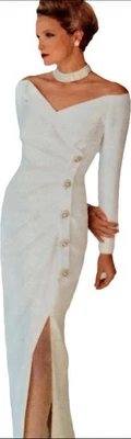1980s Ruched Off Shoulder Bellville Sassoon Dress Vogue 2596 Sewing Pattern - Image 1 of 4