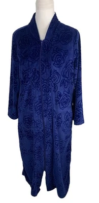 Bata de ensueño Adonna de terciopelo con cremallera frontal azul vikingo rosa talla M bolsillos nueva con etiquetas $59 Foto 1 de 4