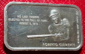 Roberto Clemente 1973 - Salón de la Fama Bar - Casa de la Moneda colonial 1 oz Troya plata 9999 - Imagen 1 de 3