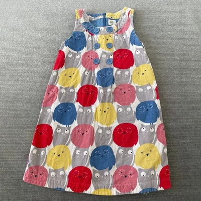 Mini Boden Dress Girls 9-10Y Corduroy Cat Print  Midi Shift Pinafore Buttons - Image 1 of 4