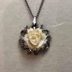Vtg Florenza celluloid flower scrolling filigree marcasite Victorian Revival HTF - Picture 1 of 7