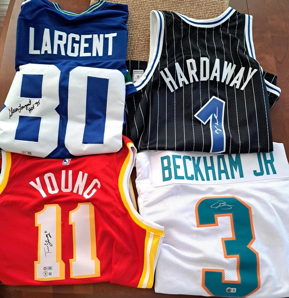 NBA & NFL AUTO JERSEY TRAE YOUNG/ PENNY HARDAWAY/ODEL/ LARGENT 4 JERSEYS - Image 1 of 4