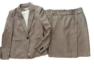 H&M Blazer Skirt Suit Set Womens Brown Tones Check Print Size 6 Pencil/Straight - Picture 1 of 24