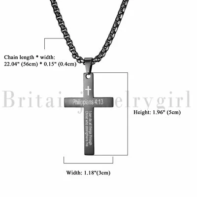 Collar Colgante Cruz Oración Bíblica Filipenses 4:13 Acero Inoxidable para Hombres 22" Foto 1 de 4