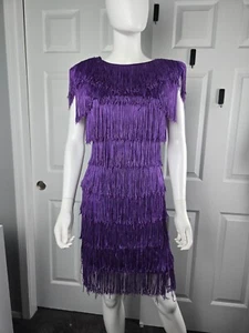 Vintage 80s Fringe Gatsby Flapper Dress Steppin Out Purple Fabulous Sz 5 EUC - Picture 1 of 8