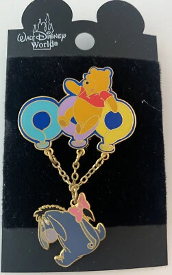 Disney Pin  Winnie The Pooh On Balloons Eeyore Dangles Below 2001 Pin Trading - Image 1 of 4