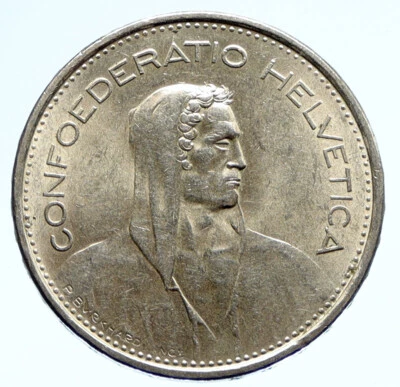 1966 B Switzerland Founding HERO WILLIAM TELL 5 Francs Silver Swiss Coin i96113 - Image 1 of 3
