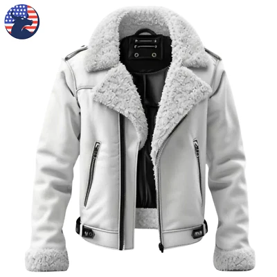 Men's Real White B3 Bomber Aviator Shearling Sheepskin Fur Leather Jacket - Image 1 of 4