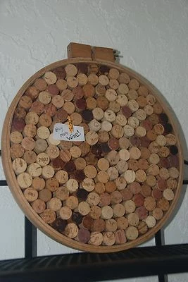 Wine Cork Quilting Hoop Bulletin Board Repurposed - Image 1 of 4