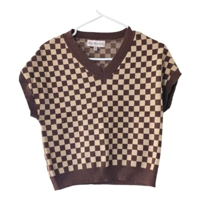 Жилет женский Willow & Wind маленький коричневый клетчатый узор выравнивание - Изображение 1 из 4