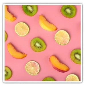 2 x Square Stickers 7.5 cm - Fruit Salad Kiwi Banana Pink Cool Gift #2015 - Afbeelding 1 van 9