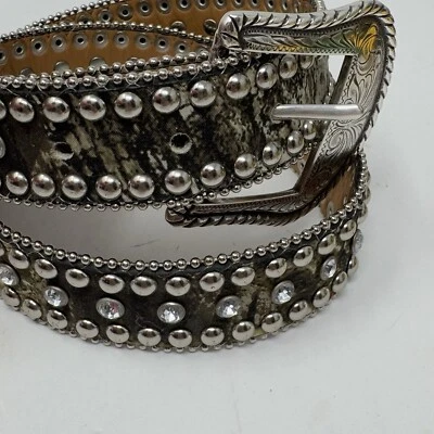 Cinturón de cuero camuflado Nocona con tachuelas plateadas pedrería para mujer 28 vaquera occidental Foto 1 de 4