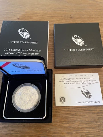 2015 P United States Marshals 225th Anniversary Unc Silver Dollar B w/COA Cover