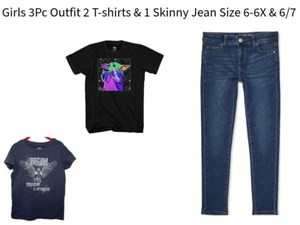 Girls 3 Pc Star Wars T-Shirt Dream Tee & Denim Jeans Outfit Set Size 6-6X & 6/7 - Picture 1 of 7