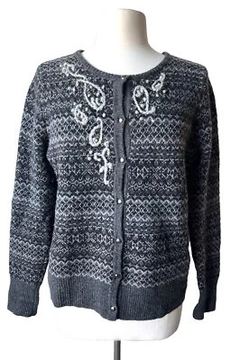 Cárdigan Suéter De Lana Eddie Bauer Corderos Para Mujer GRANDE Fair Isle Paisley Usado en Excelente Condición Foto 1 de 4