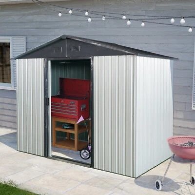 8ftx4ft Outdoor Metal Storage Shed Garden Shed with Lockable Door & Floor Frame - Image 1 of 4