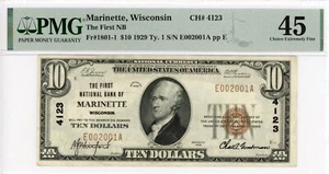 Billete de 10 dólares Marinette, Wisconsin 1929 primer nuevo en caja CH#4123 PMG 45 - Imagen 1 de 2