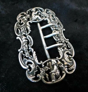 Victorian Hallmarked London Sterling Nurses Figures Belt Buckle 2 Hallmarks - Picture 1 of 12