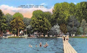Indian Lake Club Swimming Niles Michigan 1940s linen postcard - Picture 1 of 2