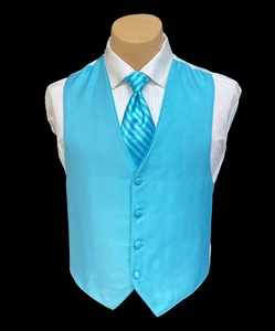 Men's Jean Yves Turquoise Blue Tuxedo Vest & Tie Adjustable Free Shipping - Picture 1 of 8