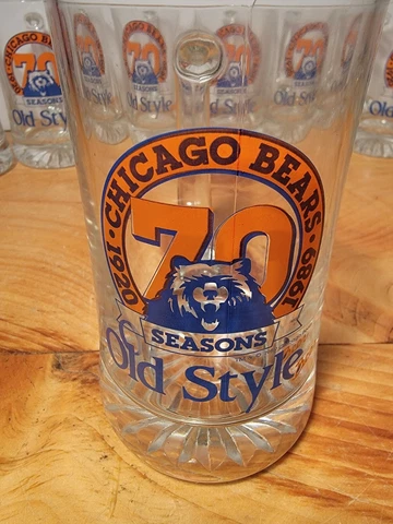1920~1989 CHICAGO BEARS ~9 Glasses Beer Mug~ ~Old Style 70 Seasons~ Cover