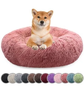 Round Dog Donut Bed, Fluffy Plush Washable Dog Pet Medium Pillow 32"x32" Pink - Picture 1 of 3