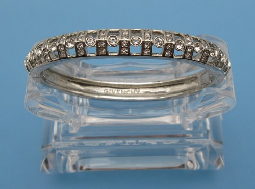 Bracciale Vintage Firmato Givenchy Cristallo Strass Cerniera Tono Argento