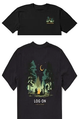 Life Is Good SS Camisa Trituradora Camiseta LOG ON FOGATA Campamento Música Pecho43 pulgadas Para Hombres M Foto 1 de 4