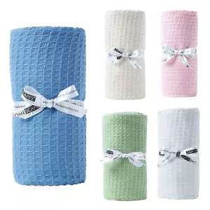 Organic Cotton Waffle Baby Blanket Blue, Pink, Sage Green, White, Natural - Picture 1 of 31
