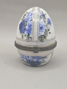 Vintage Porcelain Egg Shaped Hinged Trinket Box 8 cm Tall - Picture 1 of 5