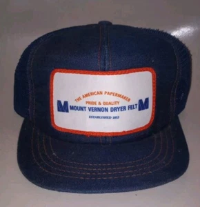 Vintage 70s 80s Denim Meshback Patch Trucker Hat Mount Vernon Dryer Felt - Picture 1 of 3