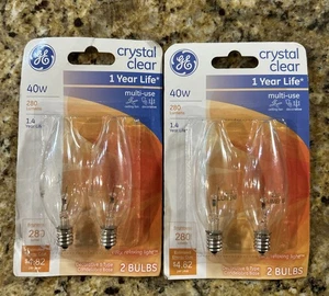 40W CRYSTAL CLEAR DECORATIVE CA TYPE BULBS (2 pack - 4 bulbs) 280 Lumens - Picture 1 of 2