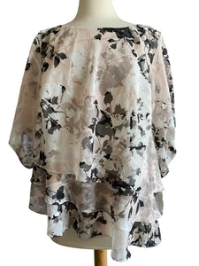 Alex Evenings Women's Size 1X  Floral Printed Tiered 3/4 Sleeve Blouse  Blush - Picture 1 of 6