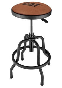 Rustic Designer Shop Stool, Faux-Leather Seat Cushion, Adjustable Height - Br... - Picture 1 of 7