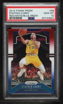 Panini Prizm 2019-20 rojo blanco y azul Prizm Stephen Curry #98 PSA 10 GEM MT Foto 1 de 2