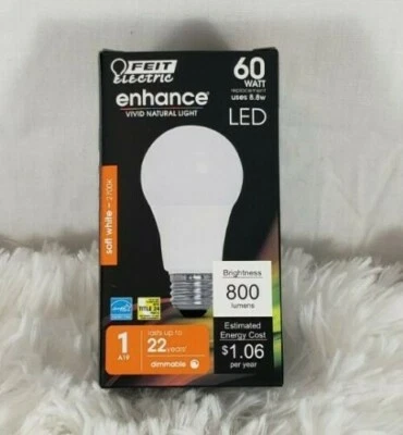 3 bulbs Feit Electric LED Bulb A19 60 Watt Dimmable 800 Lumens 2700K Soft White - Image 1 of 3
