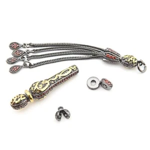 Black and gold coat garnet gemstone inlaid 925 silver set for tasbih 830109 - Picture 1 of 8