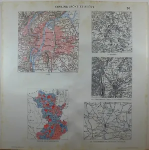 1929 ORIGINAL MAP ~ FRANCE COULOIR SAONE ET RHONE LYON CITY PLAN POPULATION  - Picture 1 of 4