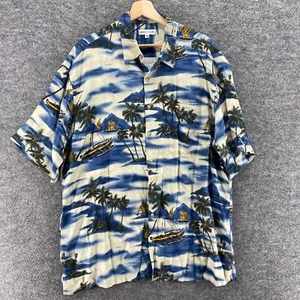 Pierre Cardin Shirt Men XL Blue Hawaii Print Button Up Collared Long Sleeve - Picture 1 of 7