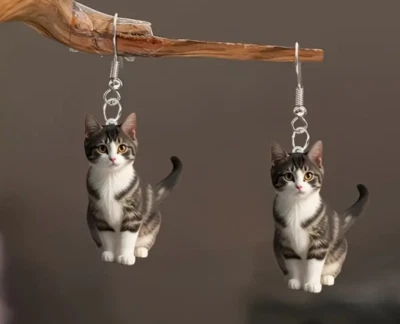 Tabby cat earrings Acrylic Flat 2D fashion jewelry NEW Free Ship - Image 1 of 3