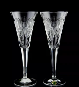 Pair (2) Waterford Millennium Collection HAPPINESS Crystal Toasting Flutes - Picture 1 of 3