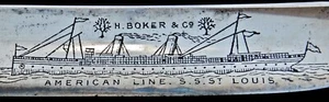 6/8 BOKER Etching of S.S.Saint Louis Ship w/ Orig Box 19thC Straight Razor - Picture 1 of 14