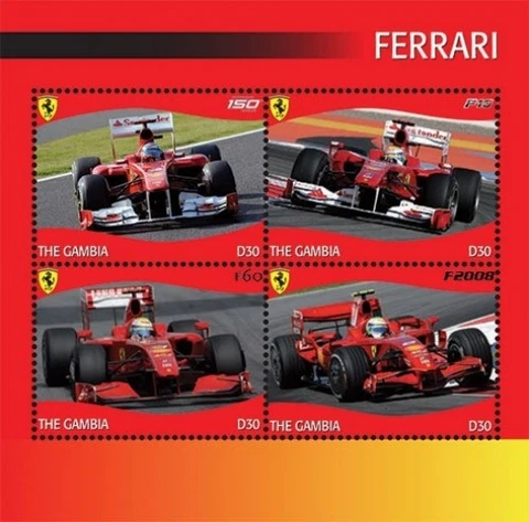 Gambia 2012 - Ferrari - Formula 1 racing - sheet of 4 Stamps - Scott #3418 - MNH Cover