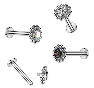 Pendiente Roscado Internamente Flor Cristal GRADO IMPLANTANTE TITANIO 16g Foto 1 de 2