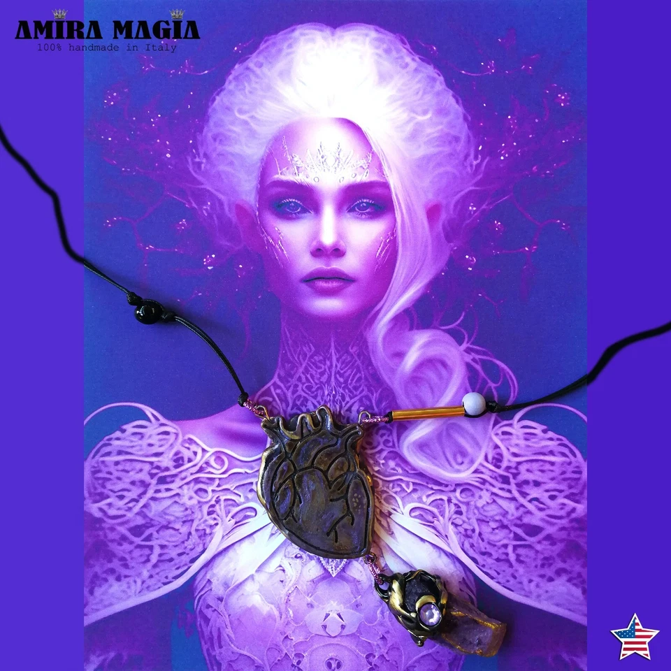 Collar Mujer Joyería de Lujo Anatómico Corazón Colgante Dije Piedra Cruda Babero Sin Cortar Foto 1 de 4