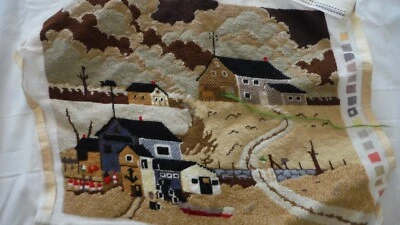 Vintage 1982 Coastal Harbor Village Needlepoint Dimensions Inc EUC *95% Finished - Image 1 of 4