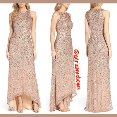 NEW Adrianna Papell Sleeveless Sequin High/Low Gown in Rose Gold [SZ 2 ] #N864 - Image 1 of 4