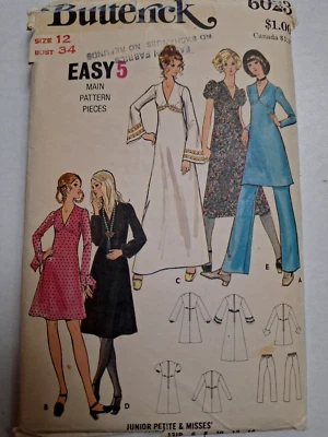 Pants Dress Gown High Waist Butterick 6023 Sewing Pattern Cut VTG Easy Wide Bell - Image 1 of 4