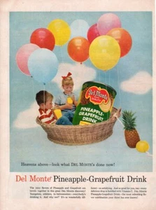 Impresión publicitaria vintage bebida Delmonte piña pomelo paseo en globo 1958 - Imagen 1 de 1